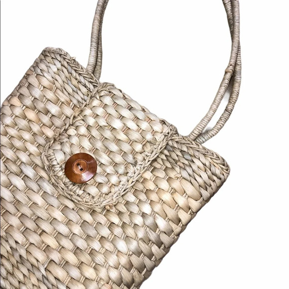 None Handbags - Vintage corn husk straw beach summer tote bag